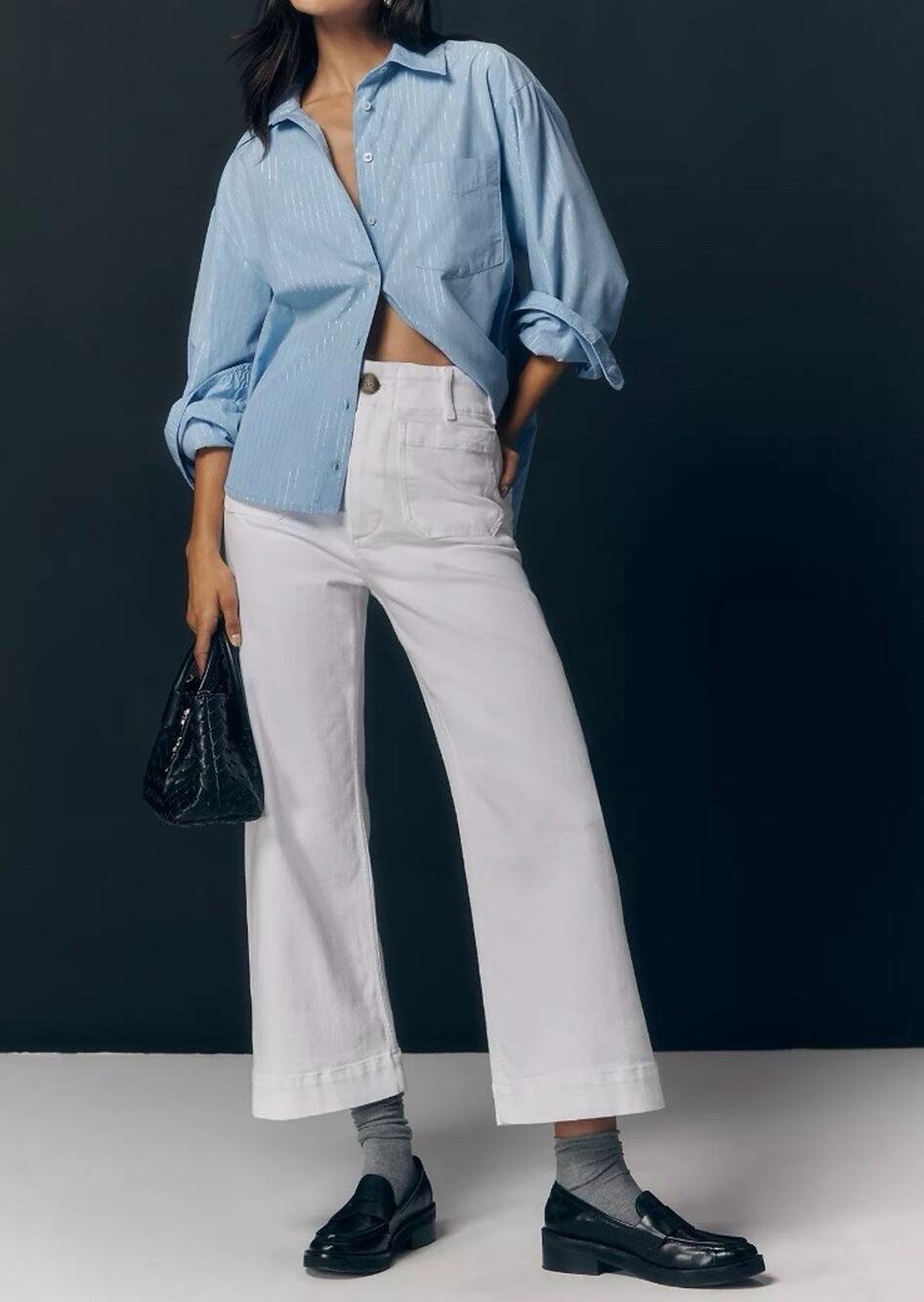 Anthropologie Maeve Colette White High Rise Wide Leg Cropped Pants 31